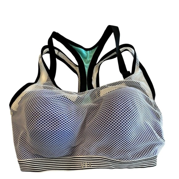 Victoria's Secret VSX Sport Wire Mesh Active Sport Bra Sz 32DD Purple Blck White - Picture 1 of 10